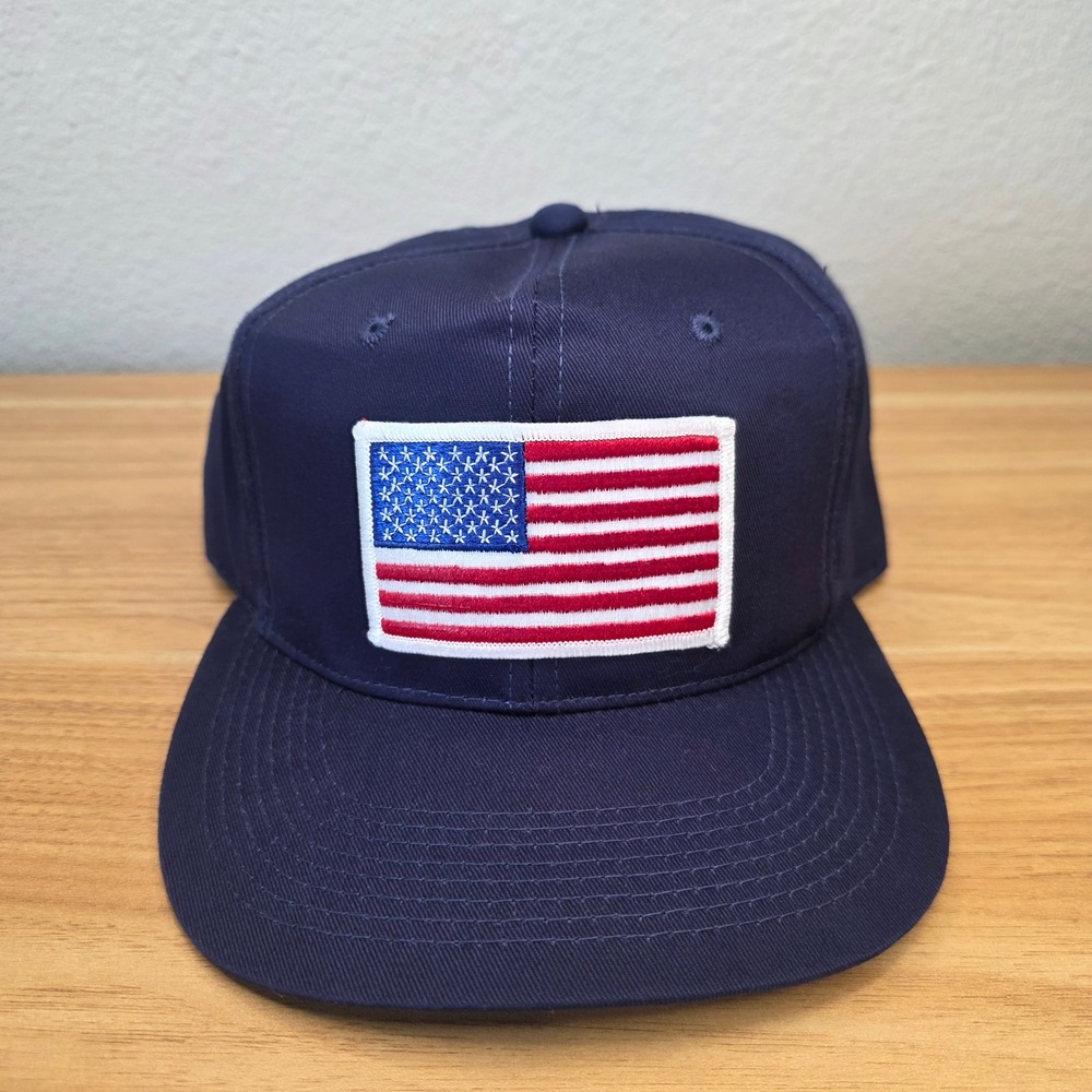 American Flag Patch Snapback Hat Mens OSFM Navy Blue Good USA Young An Hat